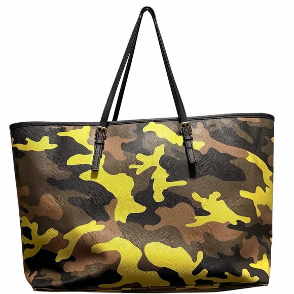 Michael Kors Jet Set Large Acid Lemon Camo Tote Bag Gold Hardware - Picture 2 of 13